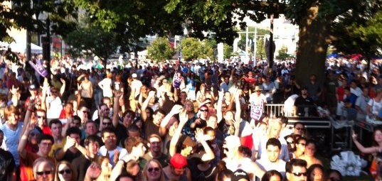 Matt O'Ree from the Matt O'Ree Band takes a photo of the crowd at the last Alive @ 5 in Stamford 2012